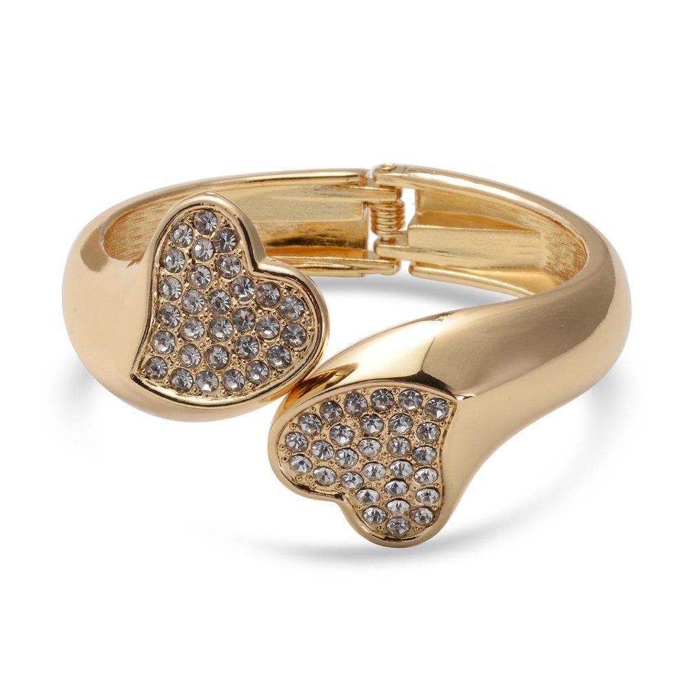 Heart Cuff Bracelet White Austrian Crystal Goldtone in  6.50 in